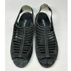 Paul Green Talia Black Suede Cutout Slingback Chunky Heel Shoes $415 Size 5.5